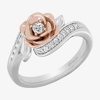 Enchanted Disney Fine Jewelry I, I2 Womens 1/4 CT. T.W. Lab Grown White Diamond 14K Gold Over Silver Flower Belle Side Stone Cocktail Ring