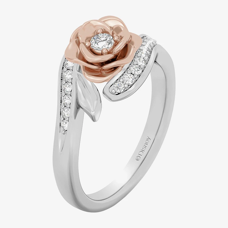 Enchanted Disney Fine Jewelry I, I2 Womens 1/4 CT. T.W. Lab Grown White Diamond 14K Gold Over Silver Flower Belle Side Stone Cocktail Ring