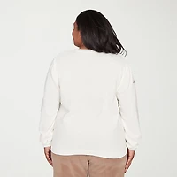 Alfred Dunner Plus Vienna Womens Crew Neck Long Sleeve Floral Pullover Sweater