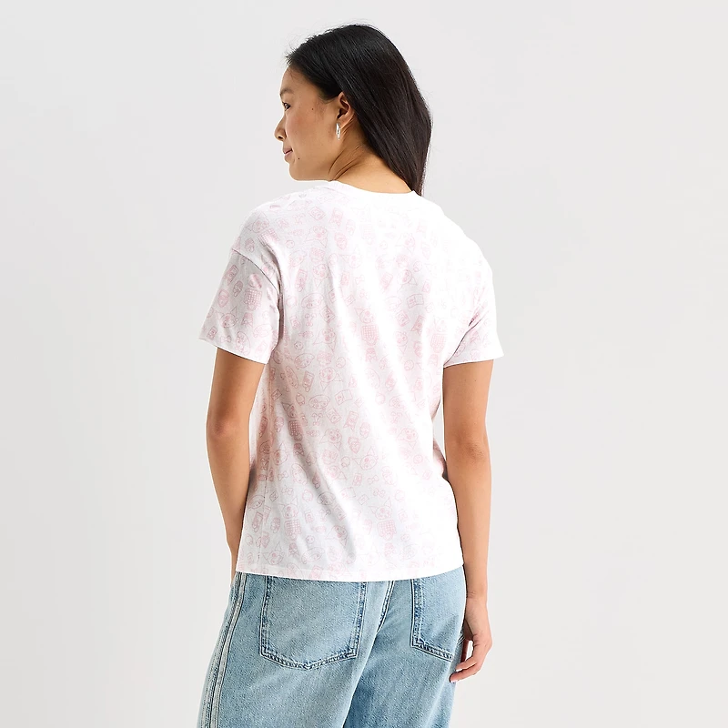Womens Juniors Crew Neck Short Sleeve Regular Fit Kuromi My Melody Graphic T-Shirt