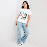 Womens Juniors Crew Neck Short Sleeve Regular Fit Kuromi My Melody Graphic T-Shirt
