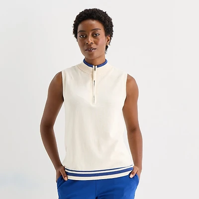 St. John's Bay Womens Mock Neck Sleeveless Quarter-Zip Pullover Sweater