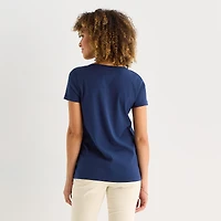 St. John's Bay Womens Easy-on + Easy-off V Neck Short Sleeve Adaptive T-Shirt