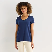 St. John's Bay Womens Easy-on + Easy-off V Neck Short Sleeve Adaptive T-Shirt