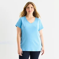 St. John's Bay Womens Plus V Neck Short Sleeve T-Shirt