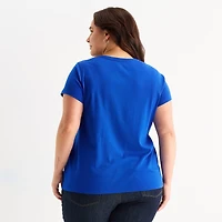 St. John's Bay Womens Plus Easy-on + Easy-off V Neck Short Sleeve Adaptive T-Shirt