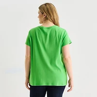 St. John's Bay Womens Plus Easy-on + Easy-off V Neck Short Sleeve Adaptive T-Shirt
