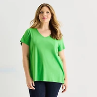 St. John's Bay Womens Plus Easy-on + Easy-off V Neck Short Sleeve Adaptive T-Shirt