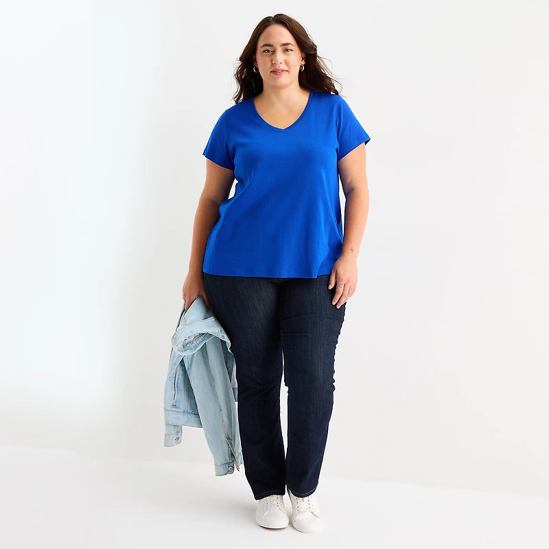 St. John's Bay Womens Plus Easy-on + Easy-off V Neck Short Sleeve Adaptive T-Shirt