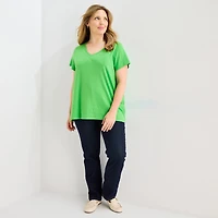 St. John's Bay Womens Plus Easy-on + Easy-off V Neck Short Sleeve Adaptive T-Shirt