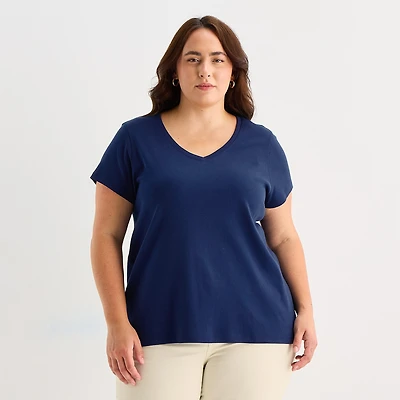 St. John's Bay Womens Plus Easy-on + Easy-off V Neck Short Sleeve Adaptive T-Shirt