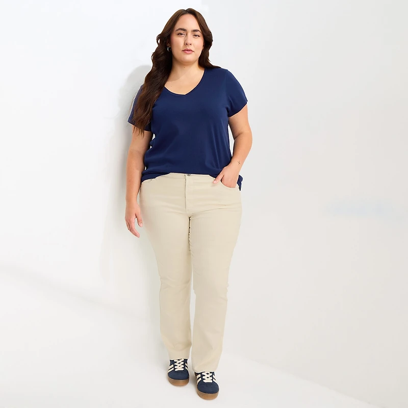 St. John's Bay Womens Plus Easy-on + Easy-off V Neck Short Sleeve Adaptive T-Shirt
