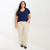 St. John's Bay Womens Plus Easy-on + Easy-off V Neck Short Sleeve Adaptive T-Shirt