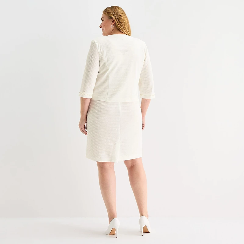 Maya Brooke Womens Plus Pearl Trim Jacket Dress