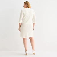 Maya Brooke Womens Plus Pearl Trim Jacket Dress