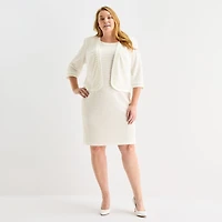 Maya Brooke Womens Plus Pearl Trim Jacket Dress