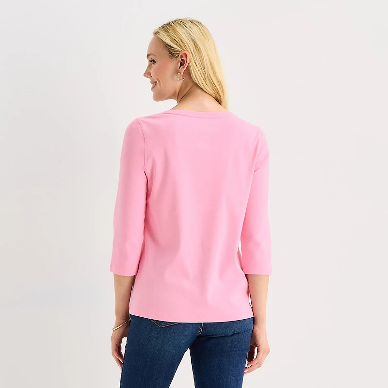 St. John's Bay Womens Easy-on + Easy-off V Neck 3/4 Sleeve Adaptive T-Shirt