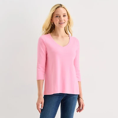 St. John's Bay Womens Easy-on + Easy-off V Neck 3/4 Sleeve Adaptive T-Shirt