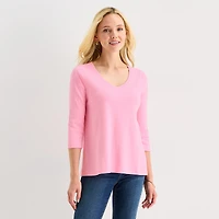 St. John's Bay Womens Easy-on + Easy-off V Neck 3/4 Sleeve Adaptive T-Shirt