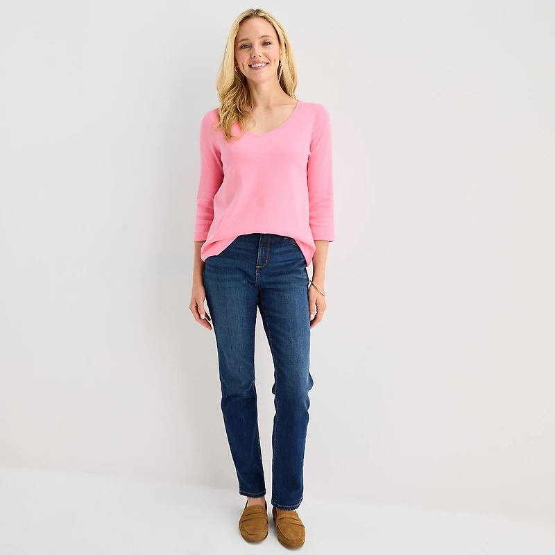 St. John's Bay Womens Easy-on + Easy-off V Neck 3/4 Sleeve Adaptive T-Shirt