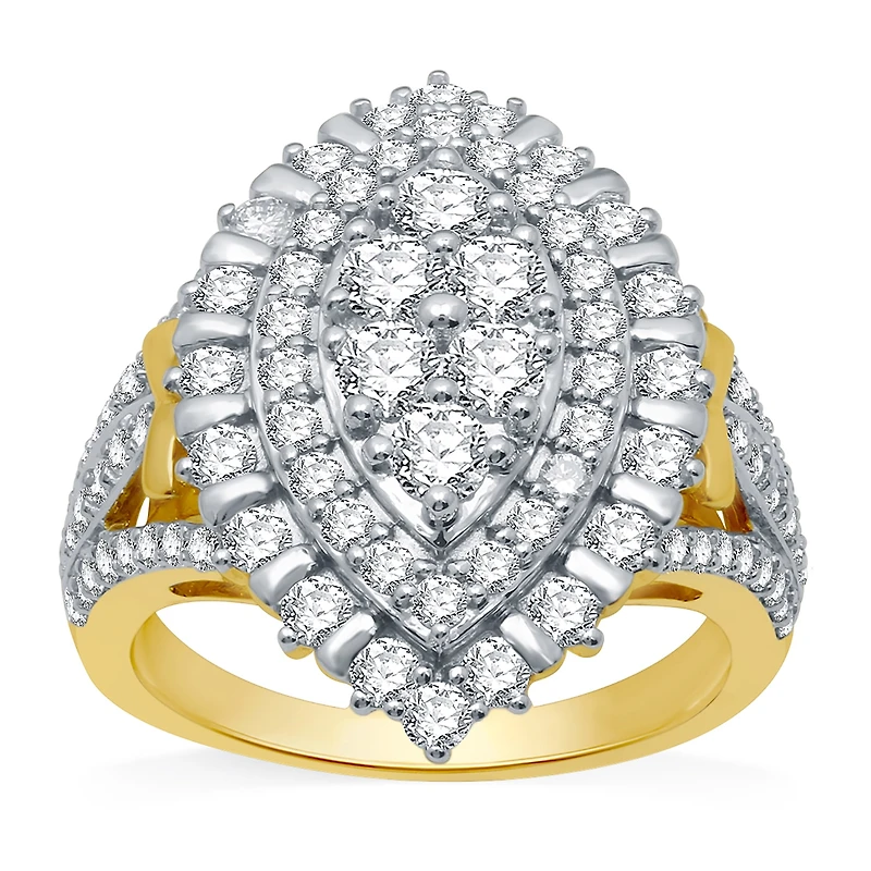 (H-I / I1) Womens 2 CT. T.W. Lab Grown White Diamond 10K Gold Halo Cocktail Ring