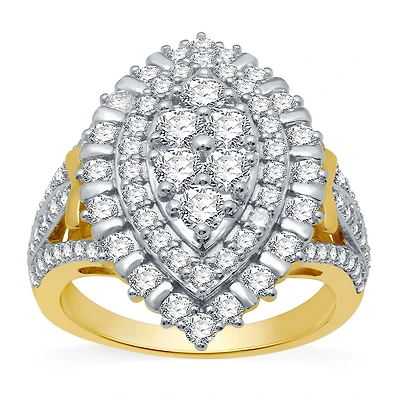 (H-I / I1) Womens 2 CT. T.W. Lab Grown White Diamond 10K Gold Halo Cocktail Ring