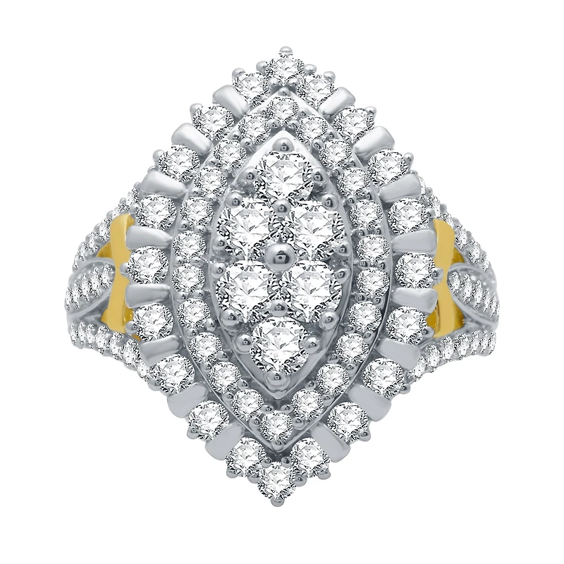 (H-I / I1) Womens 2 CT. T.W. Lab Grown White Diamond 10K Gold Halo Cocktail Ring