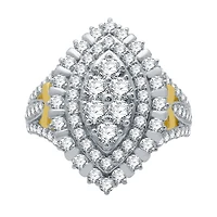 (H-I / I1) Womens 2 CT. T.W. Lab Grown White Diamond 10K Gold Halo Cocktail Ring