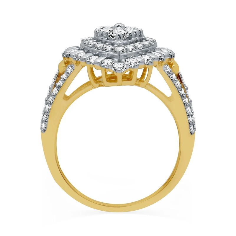(H-I / I1) Womens 2 CT. T.W. Lab Grown White Diamond 10K Gold Halo Cocktail Ring