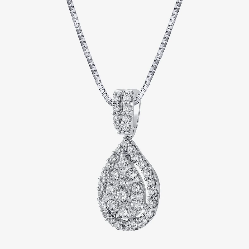 Diamond Blossom (H-I / I1) Womens 1 CT. T.W. Lab Grown White Diamond 10K Gold Pear 18 Inch Pendant Necklace