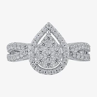 Diamond Blossom (H-I / I1) Womens 1 CT. T.W. Lab Grown White 10K Gold Pear Halo Cocktail Ring