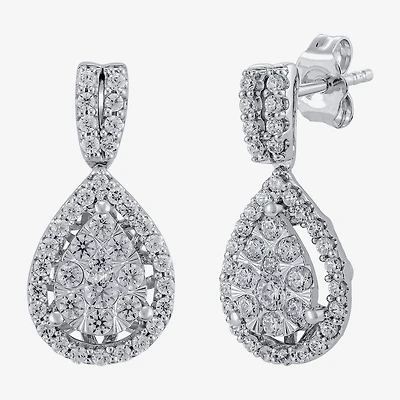 Diamond Blossom (H-I / I1) Womens 1 CT. T.W. Lab Grown White Diamond 10K Gold Pear Drop Earrings
