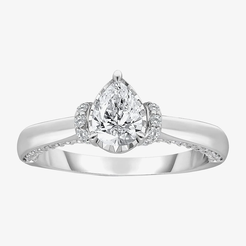 (I / I1) Womens 1 CT. T.W. Lab Grown White Diamond 10K or 14K Gold Pear Solitaire Engagement Ring
