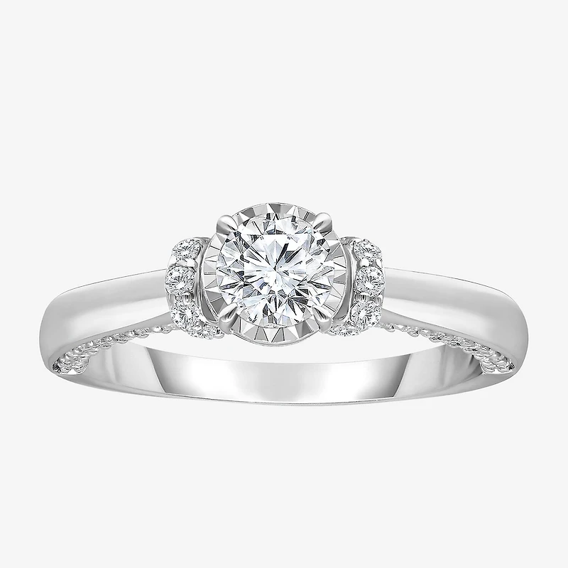 (I / I1) Womens 1 CT. T.W. Lab Grown White Diamond 10K Gold Round Solitaire Engagement Ring