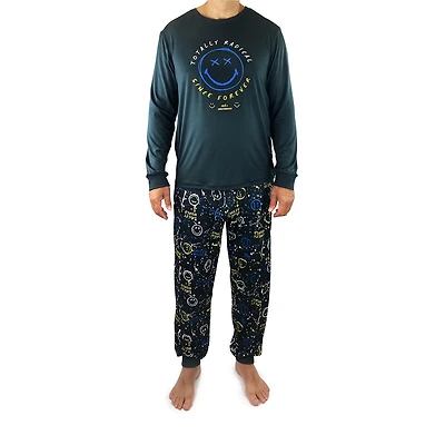 SmileyWorld Mens Crew Neck Long Sleeve 2-pc. Pajama Set