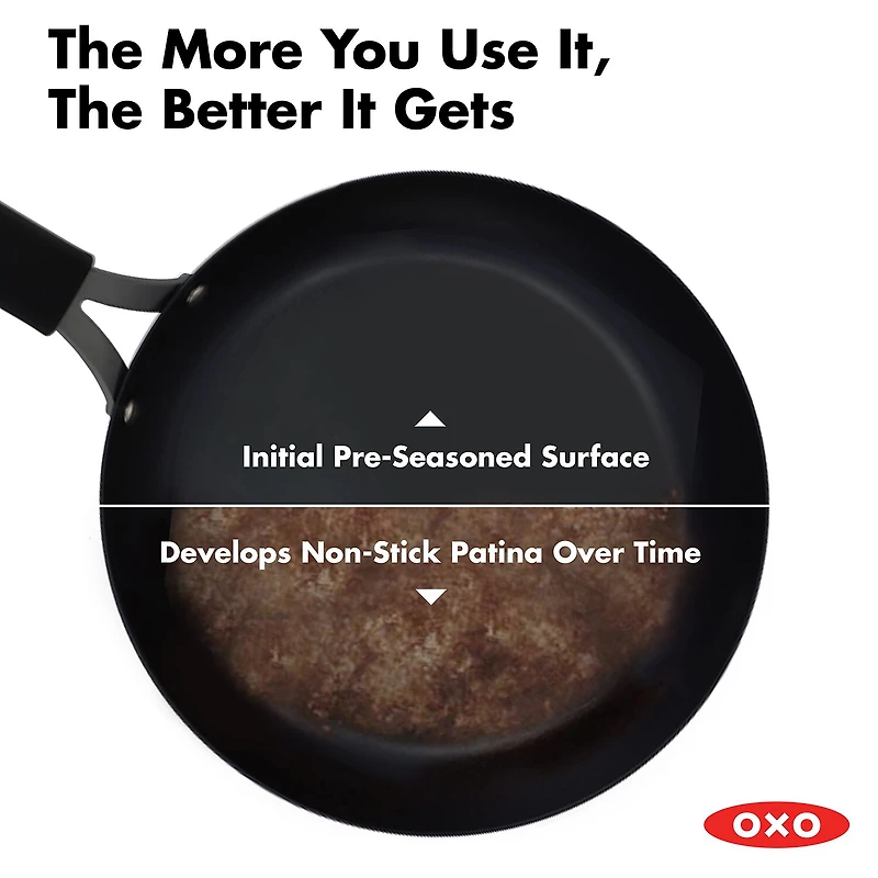 OXO Black Steel 12" Frying Pan with Silicone Sleeve