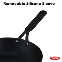 OXO Black Steel 12" Wok with Helper Handle & Silicone Sleeve