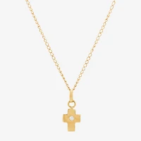 Girls White Diamond 14K Gold Cross 13 Inch Pendant Necklace