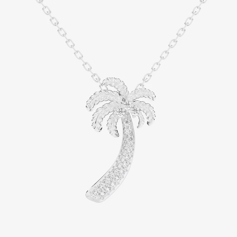 Palm Tree (G-H / Si1-Si2) Womens 1/6 CT. T.W. Lab Grown White Diamond 10K Gold 18 Inch Pendant Necklace