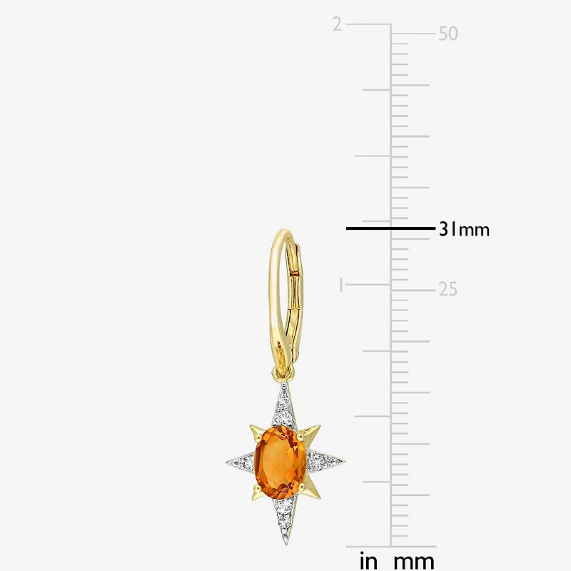 Womens Genuine Yellow Citrine 18K Gold Over Silver Star Drop Earrings