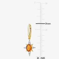 Womens Genuine Yellow Citrine 18K Gold Over Silver Star Drop Earrings