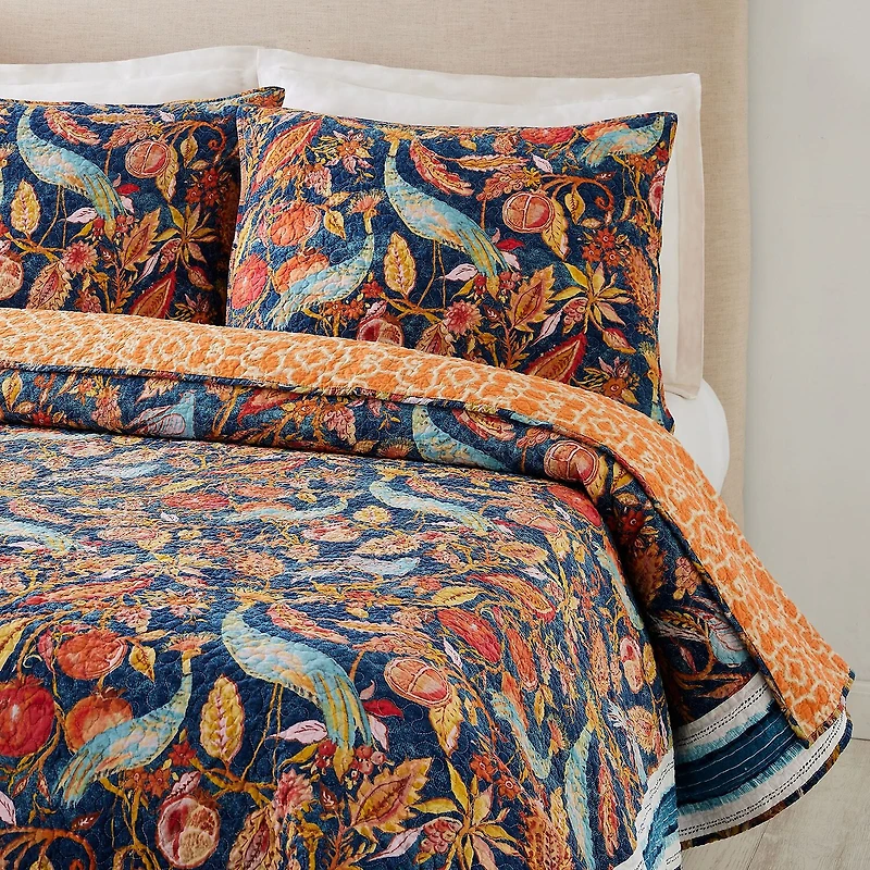 Dena Home Peacock Garden 3-pc. Reversible Quilt Set