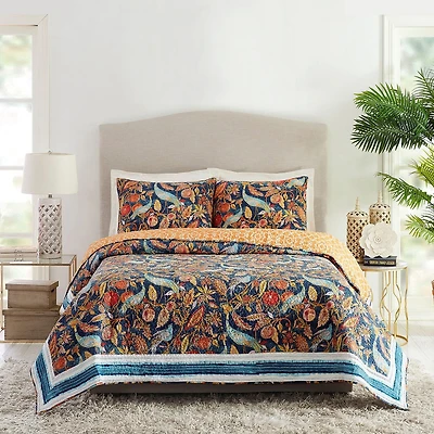 Dena Home Peacock Garden 3-pc. Reversible Quilt Set