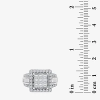 (I / I1) Womens 2 CT. T.W. Lab Grown White Diamond 10K Gold Side Stone Halo Engagement Ring