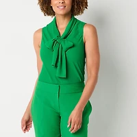 Black Label by Evan-Picone Womens Split Tie Neck Sleeveless Blouse