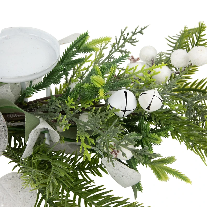 Northlight 29" Mixed Foliage And Jingle Bell Pillar Candle Holder