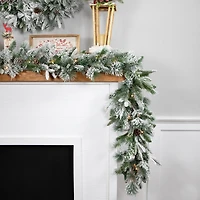 9' x 14'' Pre-Lit Flocked Mixed Rosemary Emerald Pine Artificial Christmas Garland - Clear LED Lights