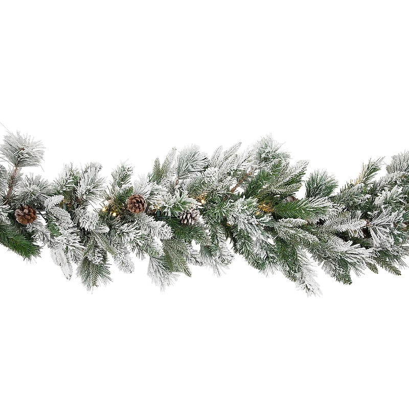 9' x 14'' Pre-Lit Flocked Mixed Rosemary Emerald Pine Artificial Christmas Garland - Clear LED Lights