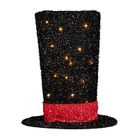 9.25'' Lighted Black Tinsel Top Hat Christmas Tree Topper  Clear Lights