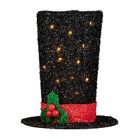 9.25'' Lighted Black Tinsel Top Hat Christmas Tree Topper  Clear Lights